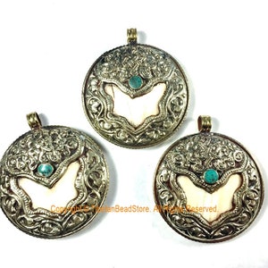 Large Encased Naga Conch Shell Tibetan Pendant Repousse Endless Knot- Ethnic Tribal Nepal Himalayan One of a Kind Handmade Jewelry- WM7403C1