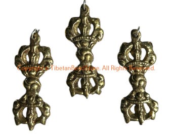3 colgantes - Colgantes tibetanos de latón con dijes Vajra Dorje - Joyería tibetana - WM8022-3