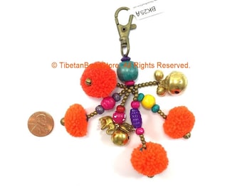 Keychain Pom Pom Tassels Handmade Multi-colored Pom Pom Tassels with Spring Clip - Boho Tassels Bag Accessories Quality Tassels - BK25A