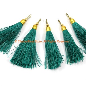 5 TASSELS Green Tassels with Gold Toned Brass Caps - Quality Tassels Bag Tassels Accessories Earring Tassels - Craft Tassels - T203-5