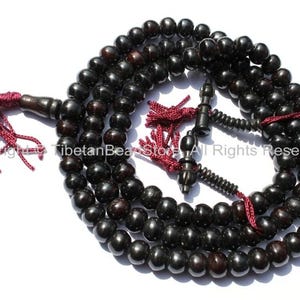 108 beads - Tibetan Black Cattle Bone Mala Prayer Beads with Bell & Vajra Counters - 10mm Tibetan Mala Beads - Mala Making Supplies - PB74
