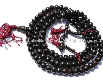 108 beads - Tibetan Black Cattle Bone Mala Prayer Beads with Bell & Vajra Counters - 10mm Tibetan Mala Beads - Mala Making Supplies - PB74