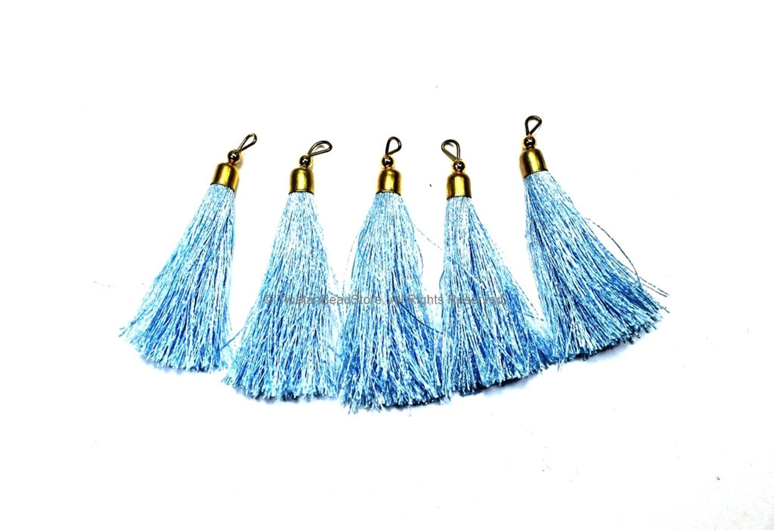 2 TASSELS Light Blue Silk Tassels with Gold Toned Brass Cap Etsy