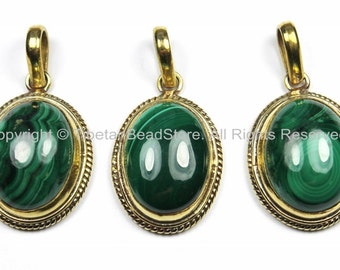 Nepal Tibetan Malachite & Brass Pendant- Nepal Pendant Tibet Pendant Natural Malachite Pendant Tibetan Beads, Pendants, Jewelry - WM5799-1