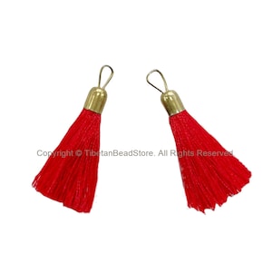 2 QUASTEN Rote Quasten mit goldfarbenen Messingkappen - Qualitäts Quasten Boho Mala Quasten Ohrring Quasten - Bastelquasten - T211-2