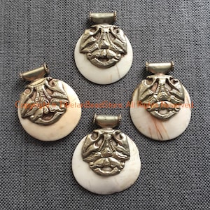 Ethnic Tribal Naga Conch Shell Tibetan Pendant with Repousse Lotus Floral Design Bail - Ethnic Jewelry OOAK Ethnic Tribal Pendant - WM7486