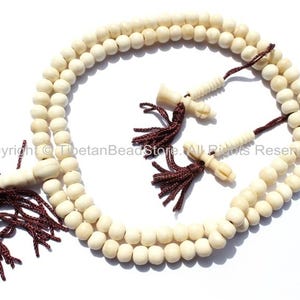 Tibetan White Mala Prayer Beads with Bell & Vajra Counters - 8mm - Tibetan Mala Beads - 108 Beads Mala Making Supplies - PB76