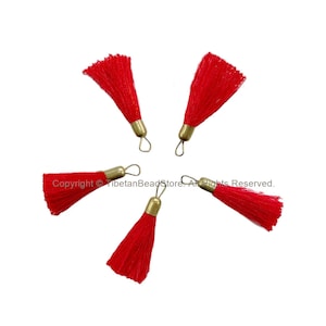 5 QUASTEN Rote Quasten mit goldfarbenen Messingkappen - Qualitäts Quasten Boho Mala Quasten Ohrring Quasten - Bastelquasten - T211-5