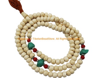 108 beads 10mm Size Tibetan Cream White Mala Prayer Beads - Tibetan Mala Beads - Meditation Beads Mala Making Supplies - PB223