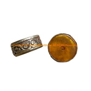 1 BEAD - Tibetan Amber Color Resin Beads with Repousse Tibetan Silver Rings - Ethnic Nepal Tibetan Tribal Beads - B1030B-1