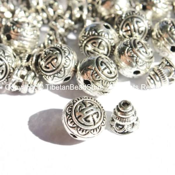10 Set -  Light Weight Tibetan Silver 3 Hole Guru Bead Sets - Guru Beads - Mala Making Supplies - GB42-10