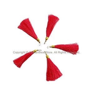 5 QUASTEN Rote Quasten mit goldfarbenen Messingkappen - Qualitäts Quasten Boho Mala Quasten Ohrring Quasten - Bastelquasten - T220-5
