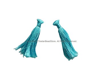 2 TASSELS Light Blue Tassels - Handmade Boho Tassels Bag Tassels Mala Tassels - Craft Tassels - T229-2