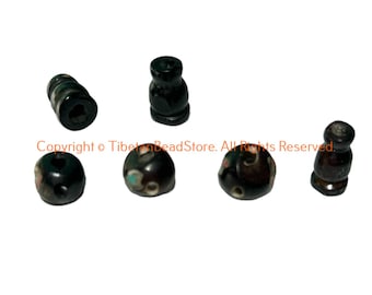 3 SETS - Black Inlaid Tibetan Guru Bead Sets - Tibetan Mala Guru Beads - 3 Hole Guru Beads - Mala Making Supply - GB123T