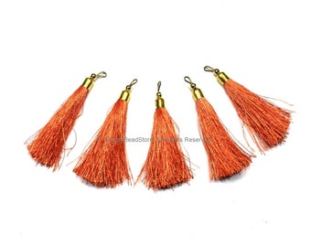 5 TASSELS Tangerine Tassels with Gold Toned Brass Cap - Quality Boho Tassels Bag Tassels Earring Tassels - Craft Tassels - T219-5