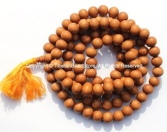 108 BEADS 9mm Size Natural Sandalwood Mala Prayer Beads - Sandalwood Beads - Mala Making Supplies - PB98