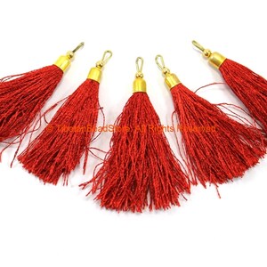 5 TASSELS Red Tassels with Gold Toned Brass Cap - Quality Tassels Bag Tassels Accessories Earring Tassels - Craft Tassels - T202-5