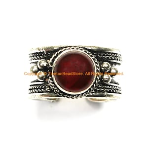 Handmade Ethnic Adjustable Tibetan Ring with Stone Inlay Accent - Boho Ring Nepal Tibet Ring Statement Ring Tibetan Jewelry- R305