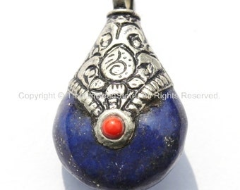 Pendentif Tibétain Porte-bonheur – Laiton Incrusté Lapis-lazuli Et Turquoise – Neuf Sans Emballage