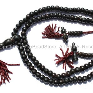 108 beads - Tibetan Black Mala Prayer Beads with Bell & Vajra Counters - 8mm Tibetan Mala Beads - Mala Making Supplies - PB79