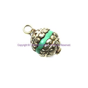 Ethnic Tibetan Turquoise Drop Pendant with Repousse Tibetan Silver Caps - WM7911