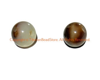 2 BEADS - Tibetan Agate Gemstone 3-Hole Guru Beads - Mala Making Supply 3 Hole Guru Beads - GB124F