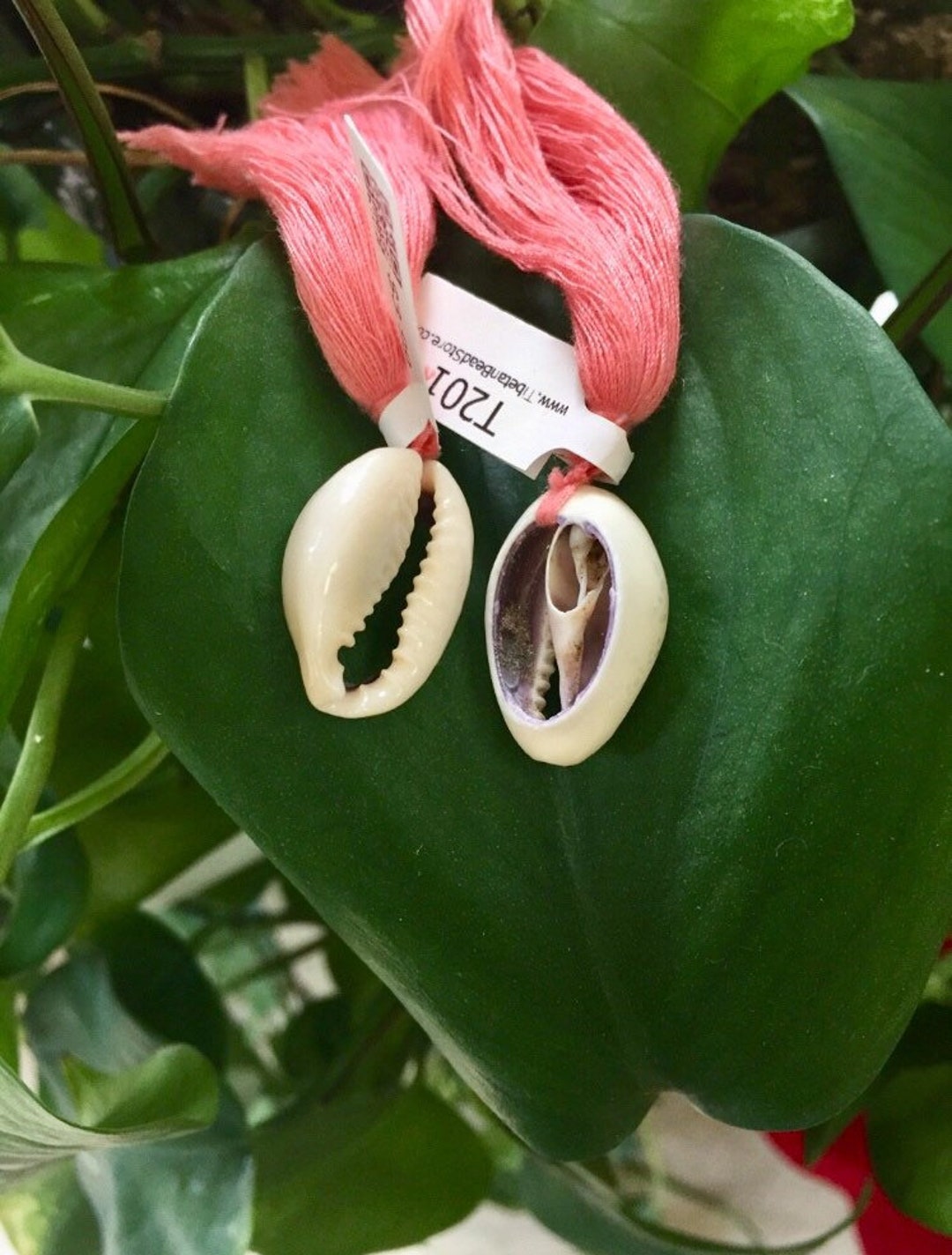 Cowry Shell & Salmon Pink Peach Blush Cotton Tassel - Cowrie Cowry ...