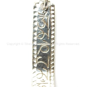 2 PENDANTS - Om Mantra Bar Tibetan Silver-Plated Pendants with Curved End & Vajra Detail on Reverse - WM3228-2