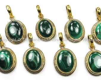 Nepal Tibetan Malachite & Brass Pendant- Nepal Pendant Tibet Pendant Malachite Pendant Handmade Tibetan Beads, Pendants, Jewelry - WM5892
