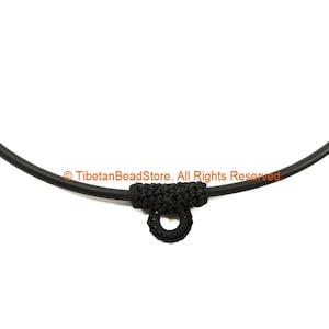 Black Handwoven Cord with Pendant Loop on 2mm Black Rubber Cord 18&quot; Necklace - Boho Surfer Jewelry Cord Choker- © TibetanBeadStore - BK35