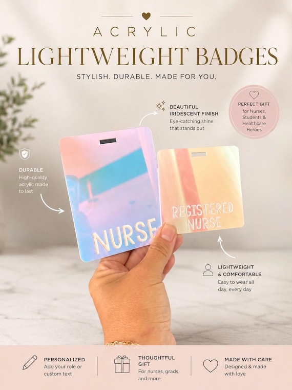 Engraved Custom Acrylic Badge Buddy: Nurse, Teacher, Healthcare, Badge Buddies, Accessory, Caregiver ID