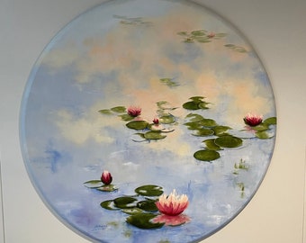 40 inch original impressionist oil painting floral painting waterlilies landscape home decor large wall hanging wall decor fine art