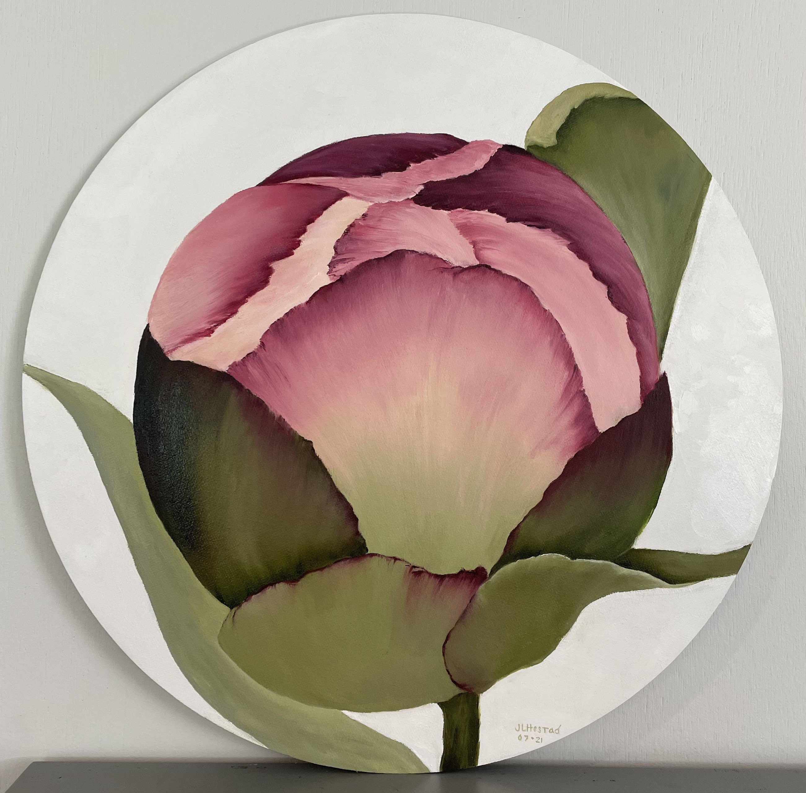 17 inch round original oil painting on canvas board pink peony Etsy