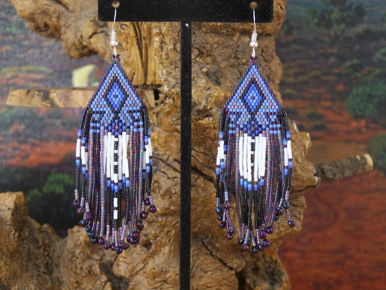 Purple arrowhead native american beaded earrings authentic