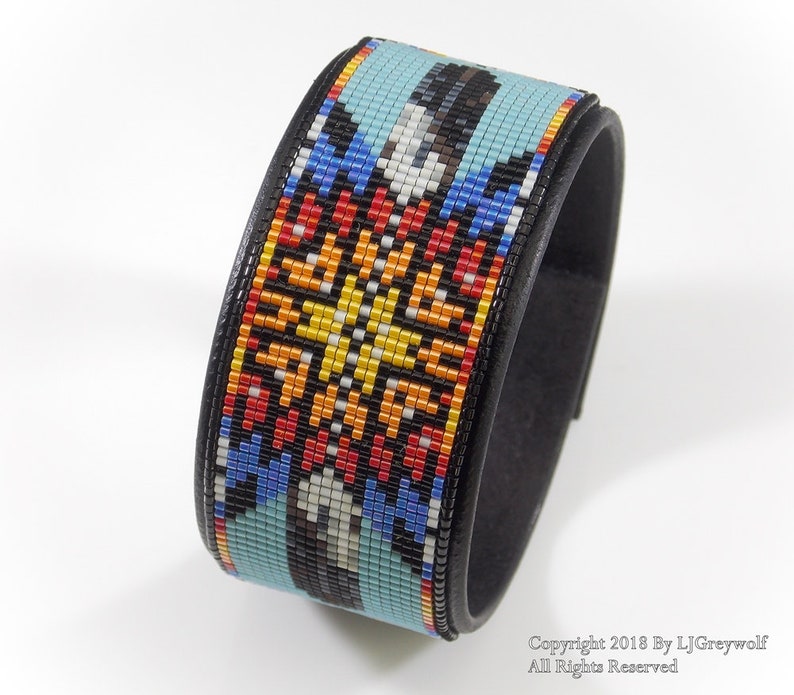 Turquoise Starburst Beaded Leather Cuff Bracelet Etsy