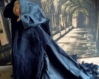 1 /12th Miniature Dollhouse Reaper/Witch/ hooded cloak in Silk . A 1/12th scale miniature. Fantasy / Ghost BJD/ MSD  Made to order