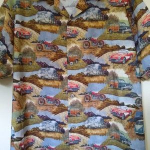 Hawaiian style shirt, bowling shirt, cars, retro, aloha