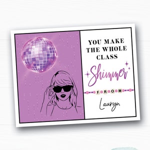 Taylor Swift CARINO San Valentino con il nome del bambino Fai l'intera classe Scheda di classe Shimmer File digitale, Bracciale dell'amicizia con perline di caramelle