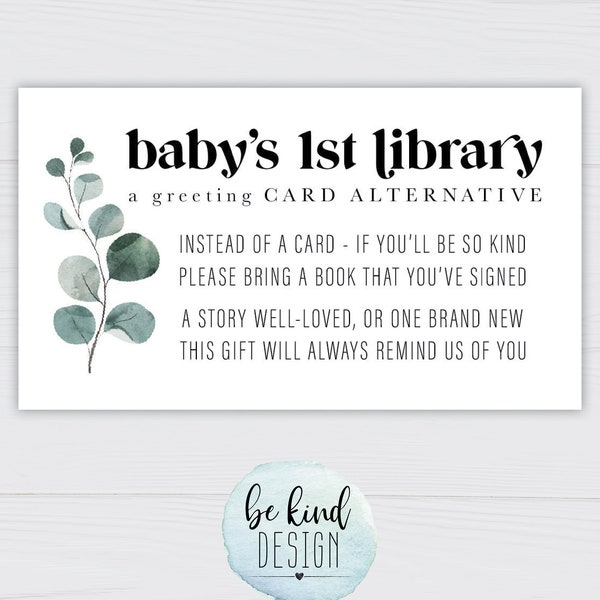 Babys 1. Bibliothek, Buchanforderungskarte, Buch anstelle einer Karte, Kartenalternative, Einladungsbeilage zur Babyparty. Bitte bringen Sie ein Buch anstelle einer Karte mit