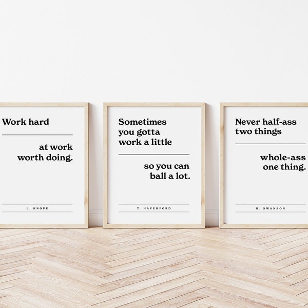 Parks and Recreation Quote Prints Set of 3 Quotes, Leslie Knope, Ron Swanson , Tom Haverford Wisdom, Perfect Office Art, Quotes for Framing