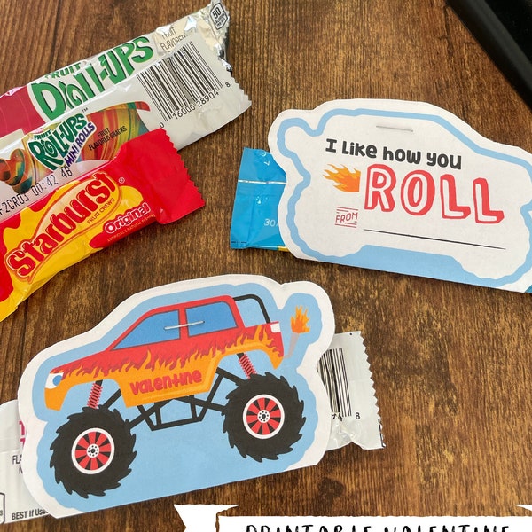 Boy Valentine, I Like how you Roll, Monster Truck, Jeep, Hot Rod, Printable Gift Tag, Candy Holder, Classroom Exchange Valentine Boy, Fun