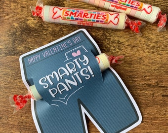 Smarty Pants Kids Valentines, Smarties Candy, Funny Treat for Kids to Share, Clever Classroom Gift, Silly Fun for Kids, Easy and Fun DIY