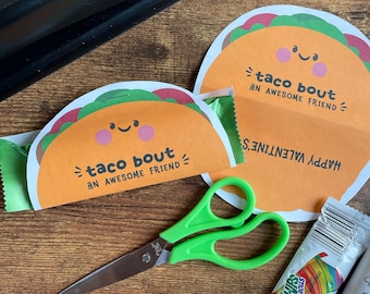 Taco Bout an Awesome Friend, Kids Valentines, Funny Treat for Kids to Share, Clever Classroom Gift, Silly Fun for Kids, Easy and Fun DIY