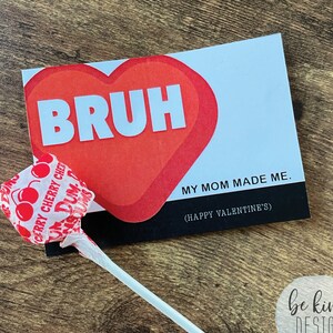 BRUH Valentine, tiener, preteen, grappige klas Valentine afdrukbare oudere jongen, middelbare scholier, afdrukbare Valentijnskaart