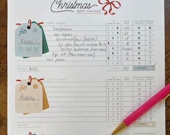 Detailed Christmas Gift Tracker | Organize, List, Budget, Visualize and Track Holiday Presents & Spending. Fun Gifting Checklist.