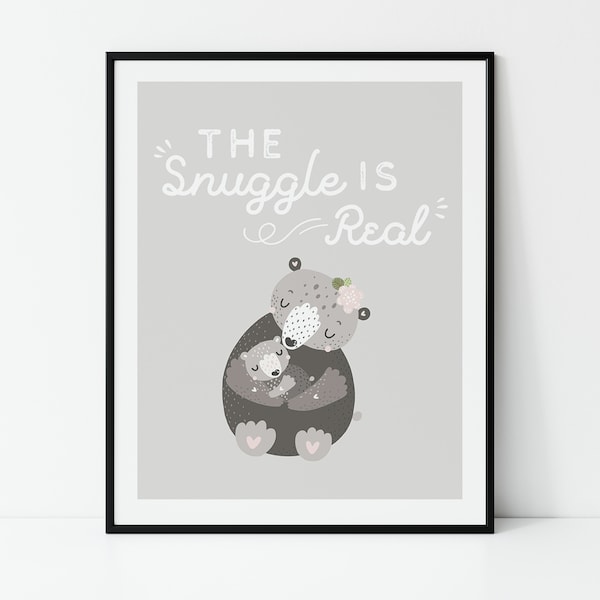 The Snuggle is Real, Cute Nursery Artwork, Shelf Art, Pun Quote, Playful Saying, Printable, Baby Room, Kids Room, Gender Neutral, Bear