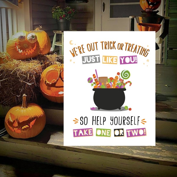 Printable Halloween trick-or-treat front door or porch candy bowl sign, Halloween candy bowl sign, Printable Candy Sign, Porch candy sign