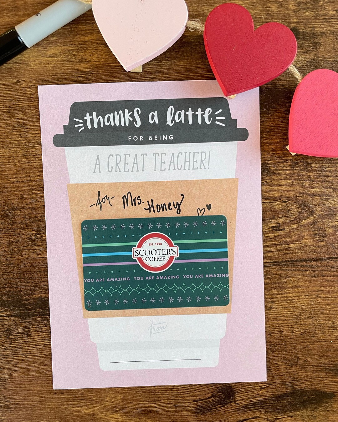 Teacher Appreciation, Thanks a Latte Card, Coffee Lover Gift Card
