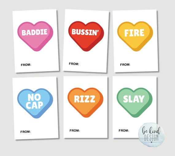 Older Kid Valentine, Tween Slang Candy Hearts, Funny Kids Valentine Printable, Class Valentines, Middle High School, Printable, Gen Z, Funny