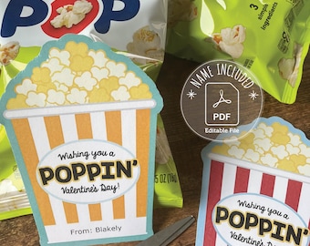 Popcorn Valentine Idea Healthy Popcorn Exchange for Classroom Poppin' Valentine's Theme Teacher to Class Candy Free Treat Gift for Students